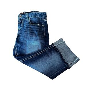 Maurices Women’s 7/8 Cropped Denim Jean Capris Cuff Y2K Bling‎ Distressed Rock